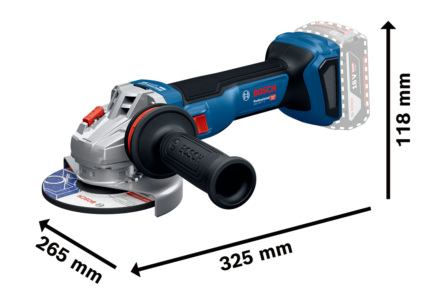Bosch Akumulatorska ugaona brusilica GWS 18V-11 Solo 06019N4102 - Slika 2