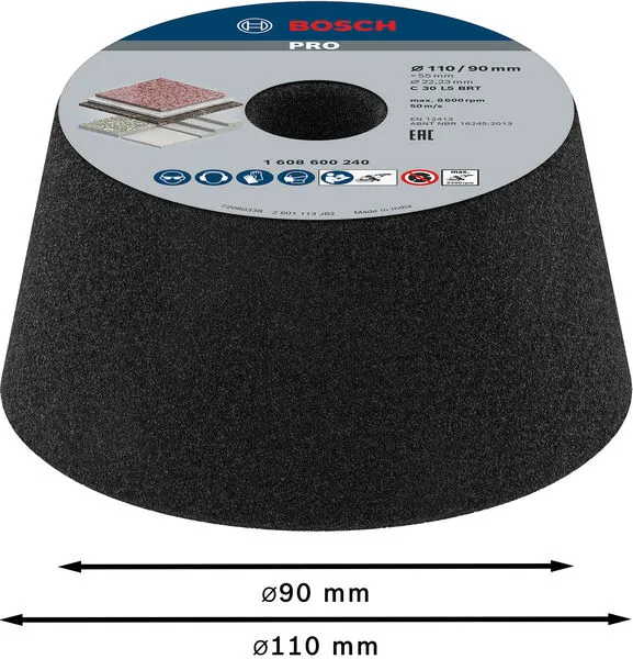 PRO Stone lončasto konusno brusno tocilo 90×110×55 mm, G30 1608600240