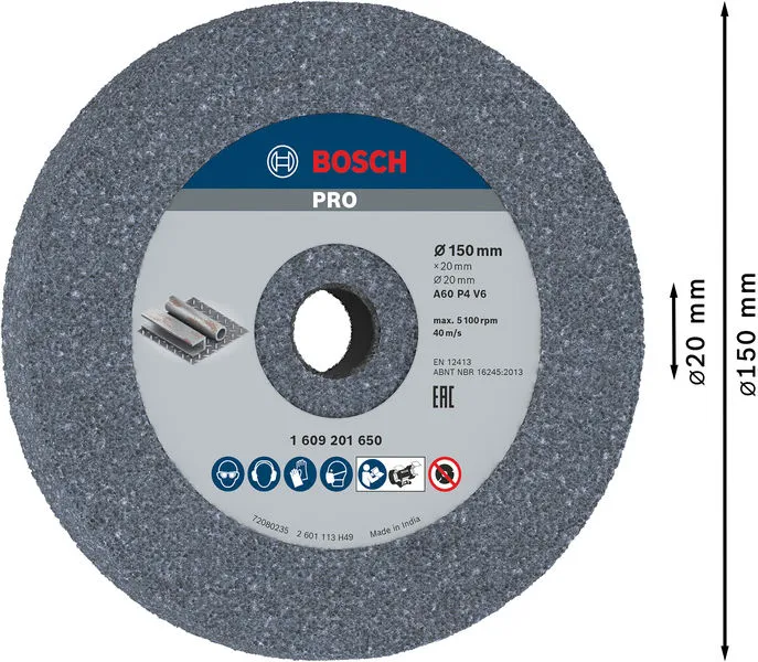 PRO Metal brusno tocilo 150×20×20 mm, G60 1609201650