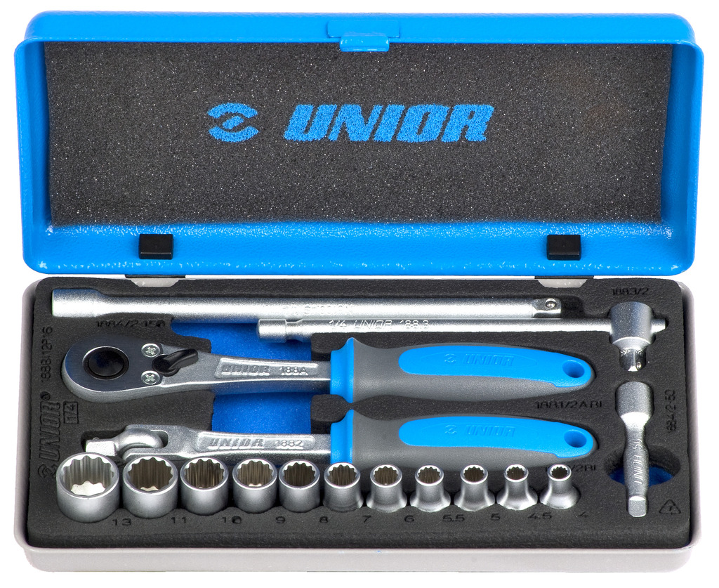 Unior 188BI12P16 Ključevi nasadni, prihvat 1/4", u metalnoj kutiji, 4 - 13/16, 617118