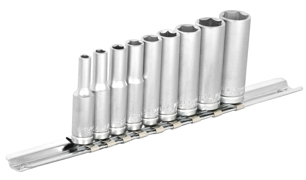Unior 188H6LP9 Ključevi nasadni dugi, prihvat 1/4", na držaču, 4 - 13/9, 622629