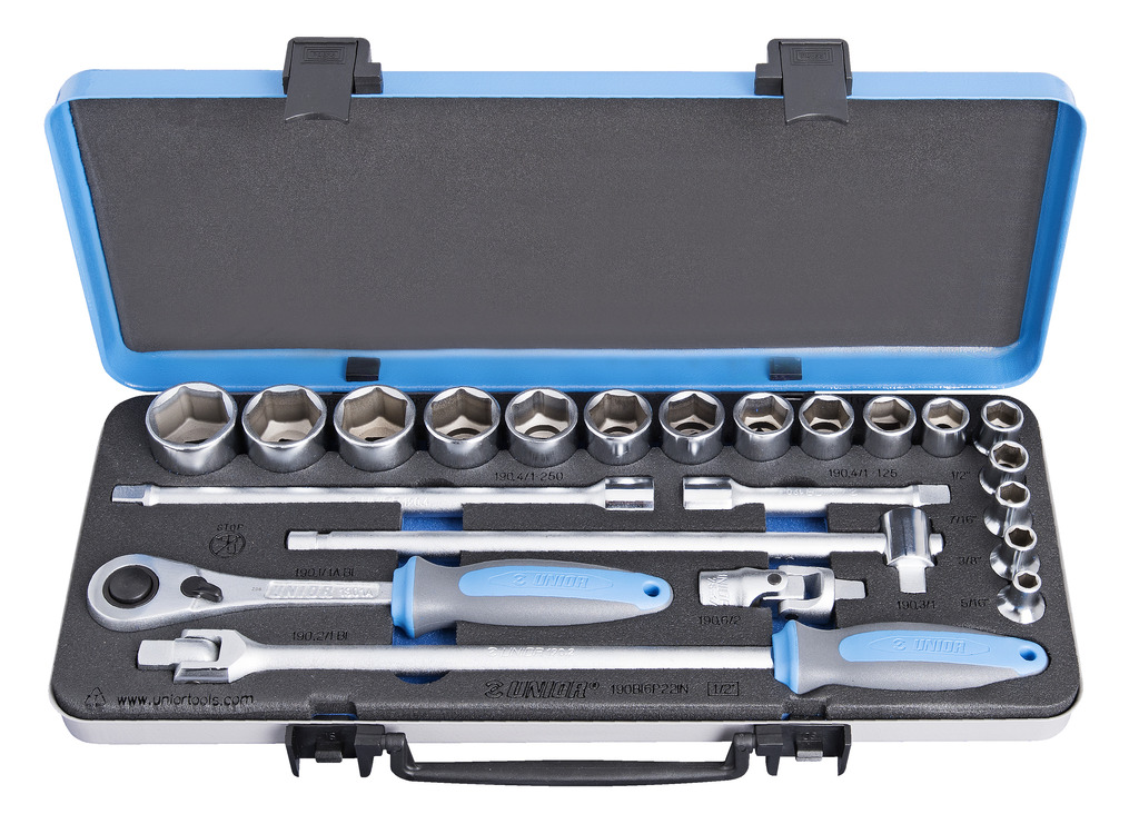 Unior 190BI6P22IN Ključevi nasadni colovni, prihvat 1/2", u metalnoj kutiji, /22, 615180