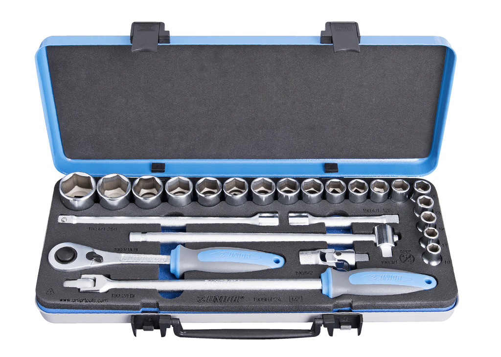 Unior 190BI6P24 Ključevi nasadni, prihvat 1/2", u metalnoj kutiji, 10 - 32/24, 611939