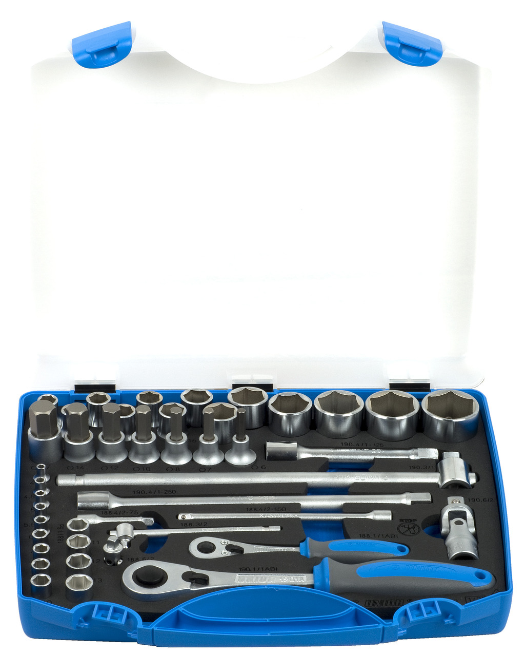Unior 190BI6P43 Ključevi nasadni, prihvat 1/2" i 1/4", u plastičnoj kutiji, /43, 611944