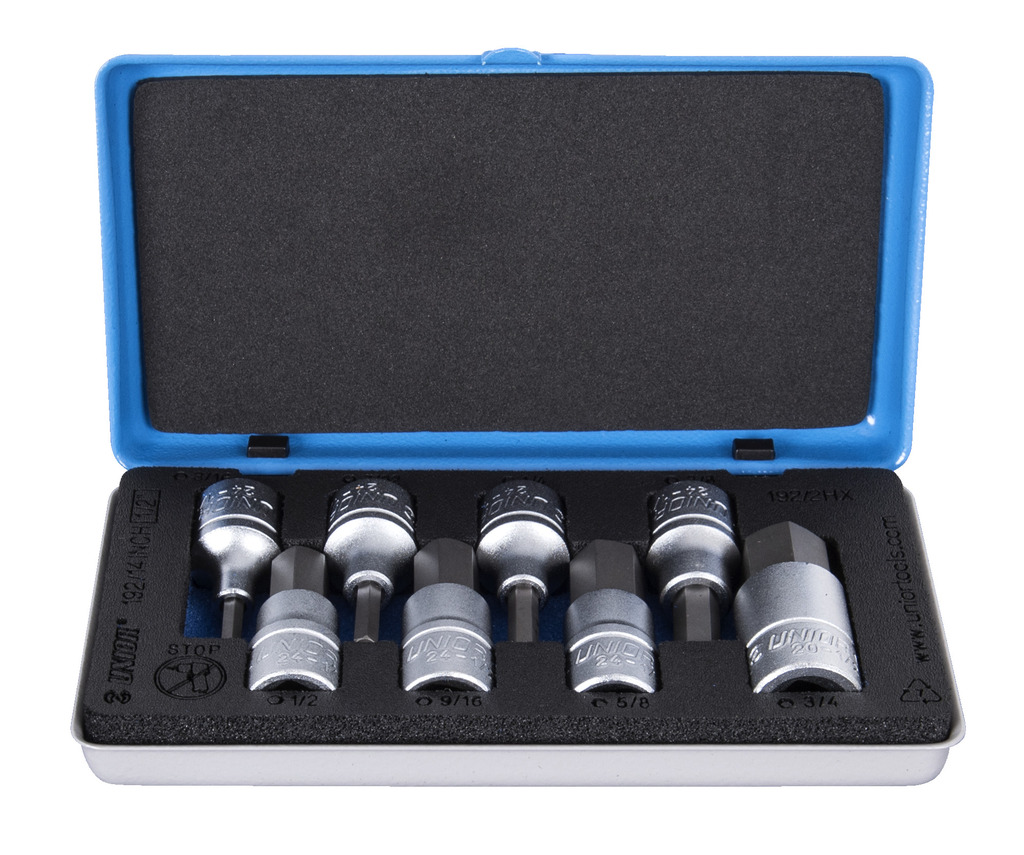 Unior 192/14INCH Ključevi nasadni sa imbus profilom, prihvat 1/2", colovni, u metalnoj kutiji, 621759
