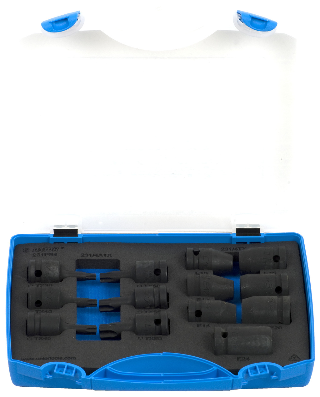 Unior 231/4PB4 Ključevi Torx IMPACT, nasadni i usadni, prihvat 1/2", u plastičnoj kutiji, /13, 615227