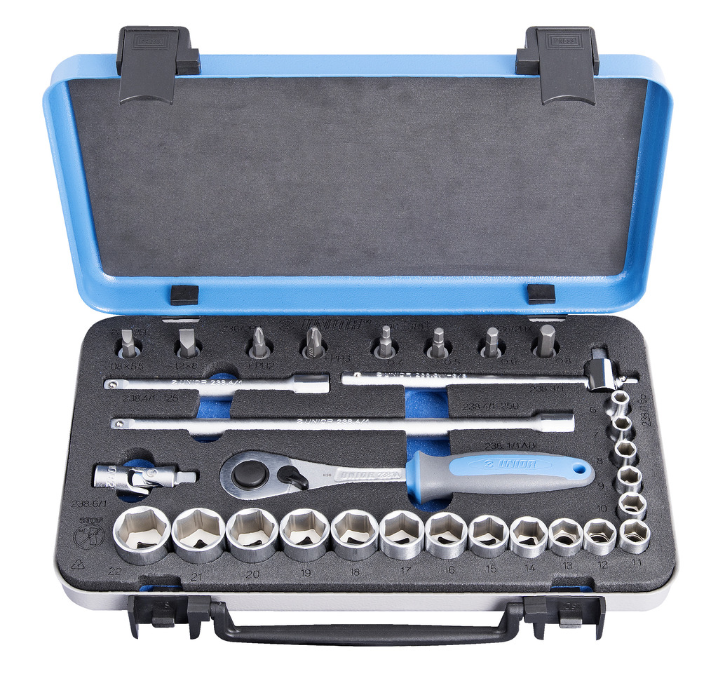 Unior 239C Ključevi nasadni, prihvat 3/8", u metalnoj kutiji, /30, 613072