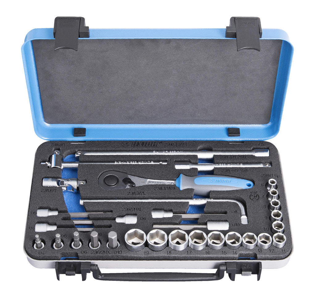 Unior 239D Ključevi nasadni, prihvat 3/8", u metalnoj kutiji, /30, 613073