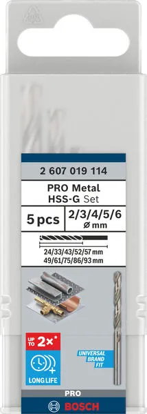 Set PRO Metal HSS-G spiralnih burgija, 5 kom. 2607019114