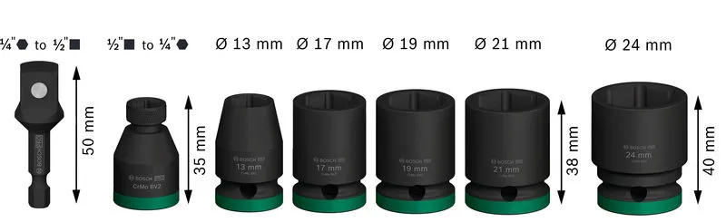 PRO Impact set usadnih nastavaka sa adapterom 1/2" standardni 7 kom 2608003032