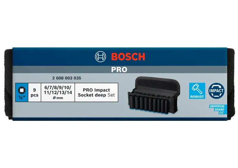 PRO Impact Socket Set, 1/4", duboki, 9 delova 2608003035