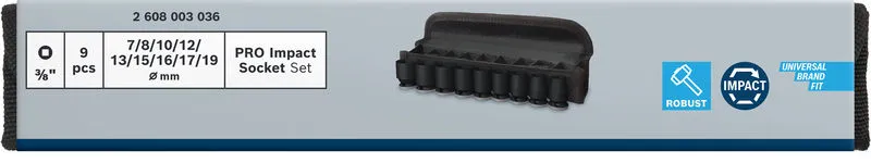 PRO Impact Socket Set, 3/8", standardni, 9 delova 2608003036