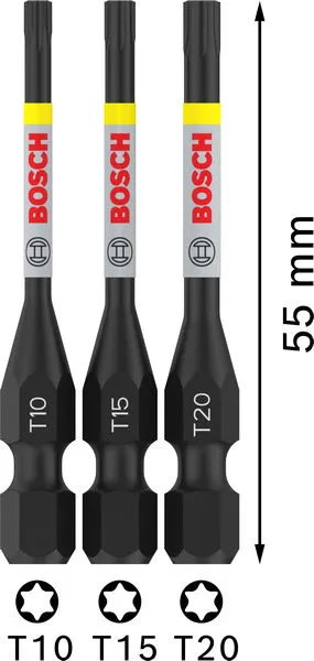 PRO Torx Impact nastavci, T10, T15, T20, 55 mm, 3 kom 2608521U54