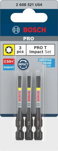 PRO Torx Impact nastavci, T10, T15, T20, 55 mm, 3 kom 2608521U54