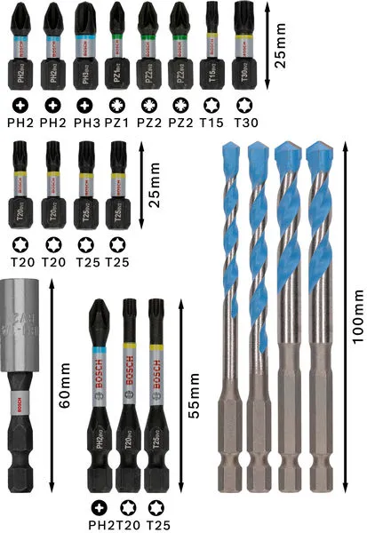 PRO mešani set Impact bitova i burgija 20 kom 2608521U83