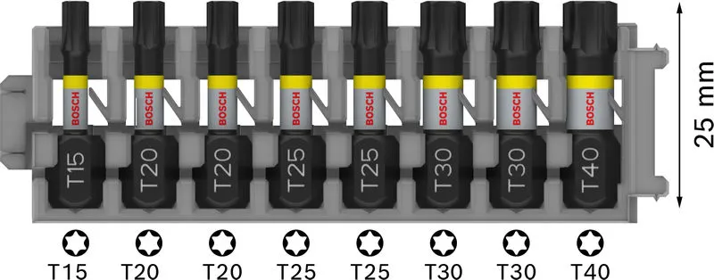 PRO Torx Impact nastavak T15, T20 (×2), T25 (×2), T30 (×2), T40, 25 mm, 8 kom 2608522322