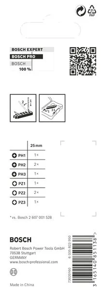 PRO Impact set nastavaka za odvrtače, PH1, PH2(x2), PH3, PZ1, PZ2(x2), PZ3, 25 mm, 8 kom 2608522323