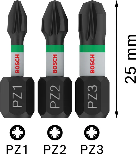 PRO PZ Impact nastavak PZ1×25, PZ2×25, PZ3×25 mm, 3 kom 2608522471