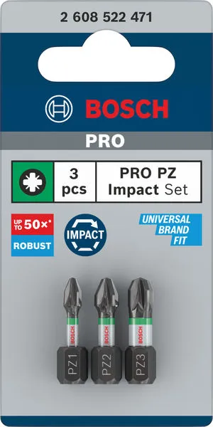 PRO PZ Impact nastavak PZ1×25, PZ2×25, PZ3×25 mm, 3 kom 2608522471