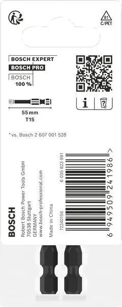 PRO Torx Impact nastavak, T15, 55 mm, 2 kom. 2608522529