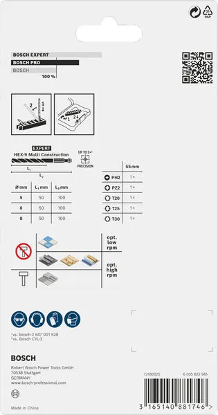 PRO Impact Set sa Multi Construction burgijom i Pick and Click indeksom, PH2×50 mm, PZ2×50 mm, T20×50 mm, T25×50 mm, T30×50 mm, MC 5/6/8×50 mm, 8 komada 2608577144