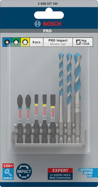 PRO Impact Set sa Multi Construction burgijom i Pick and Click indeksom, PH2×50 mm, PZ2×50 mm, T20×50 mm, T25×50 mm, T30×50 mm, MC 5/6/8×50 mm, 8 komada 2608577144