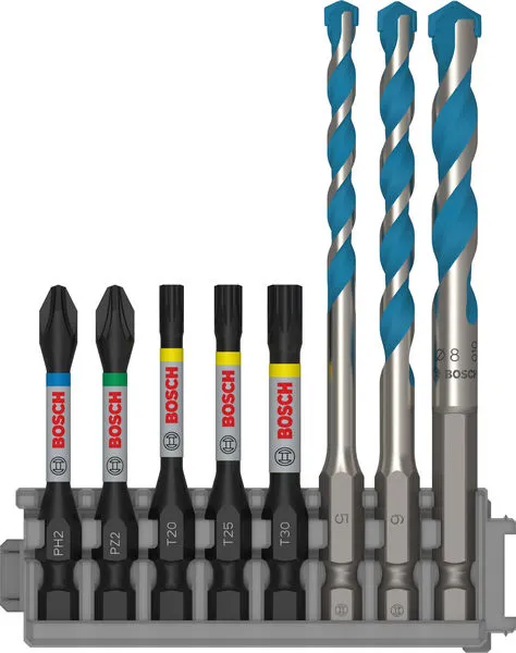 Bosch PRO Impact Set sa Multi Construction burgijom i Pick and Click indeksom, PH2×50 mm, PZ2×50 mm, T20×50 mm, T25×50 mm, T30×50 mm, MC 5/6/8×50 mm, 8 komada 2608577144