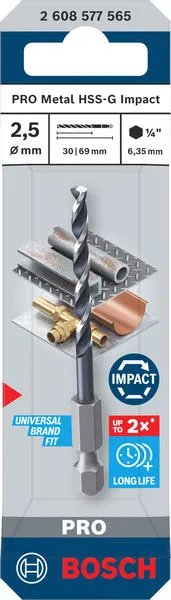 PRO Metal HSS-G Impact spiralna burgija, 2,5×30×69 mm 2608577565
