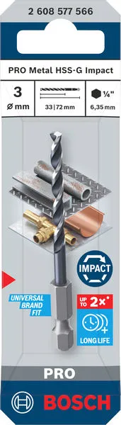 PRO Metal HSS-G Impact spiralna burgija, 3×33×72 mm 2608577566