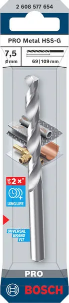 PRO Metal HSS-G spiralna burgija, 7,5×69×109 mm 2608577654