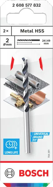 Metal HSS spiralna burgija, 2×24×49 mm, CYL prihvat, 2 kom. 2608577832