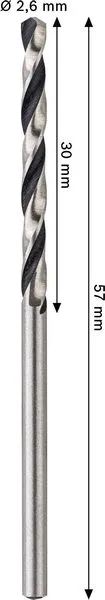Metal HSS spiralna burgija, 2,6×30×57 mm, CYL prihvat, 2 kom. 2608577834