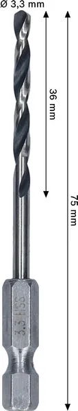 Metal HSS spiralna burgija, 3,3×36×75 mm, HEX prihvat od 1/4 inča 2608577867
