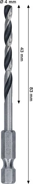 Metal HSS spiralna burgija, 4×43×83 mm, HEX prihvat od 1/4 inča 2608577869