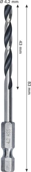 Metal HSS spiralna burgija, 4,2×43×83 mm, HEX prihvat od 1/4 inča 2608577870