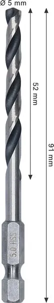Metal HSS spiralna burgija, 5×52×91 mm, HEX prihvat od 1/4 inča 2608577872