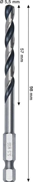 Metal HSS spiralna burgija, 5,5×57×98 mm, HEX prihvat od 1/4 inča 2608577873