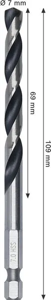 Metal HSS spiralna burgija, 7×69×109 mm, HEX prihvat od 1/4 inča 2608577877