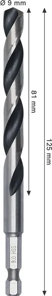 Metal HSS spiralna burgija, 9×81×125 mm, HEX prihvat od 1/4 inča 2608577881
