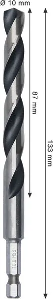 Metal HSS spiralna burgija, 10×87×133 mm, HEX prihvat od 1/4 inča 2608577883