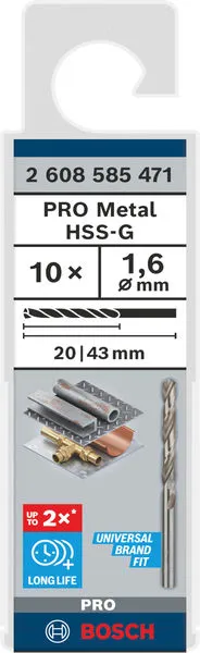 PRO Metal HSS-G burgija za metal 1,6×20×43 mm, 10 kom 2608585471