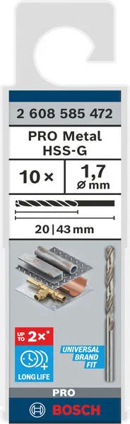 PRO Metal HSS-G burgija za metal 1,7×20×43 mm, 10 kom 2608585472