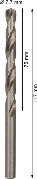 PRO Metal HSS-G spiralna burgija standardne dužine, 7,7×75×117 mm, 10 kom. 2608585505