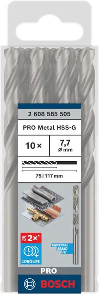 PRO Metal HSS-G spiralna burgija standardne dužine, 7,7×75×117 mm, 10 kom. 2608585505