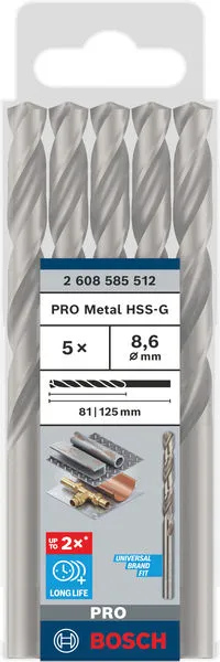PRO Metal HSS-G spiralna burgija standardne dužine, 8,6×81×125 mm, 5 kom. 2608585512