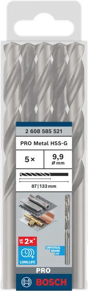 PRO Metal HSS-G spiralna burgija standardne dužine, 9,9×87×133 mm, 5 kom. 2608585521