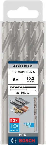 PRO Metal HSS-G spiralna burgija standardne dužine, 10,3×87×133 mm, 5 kom. 2608585524