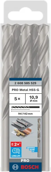 PRO Metal HSS-G spiralna burgija standardne dužine, 10,9×94×142 mm, 5 kom. 2608585529