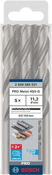 PRO Metal HSS-G spiralna burgija standardne dužine, 11,2×94×142 mm, 5 kom. 2608585531
