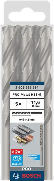 PRO Metal HSS-G spiralna burgija standardne dužine, 11,6×94×142 mm, 5 kom. 2608585534